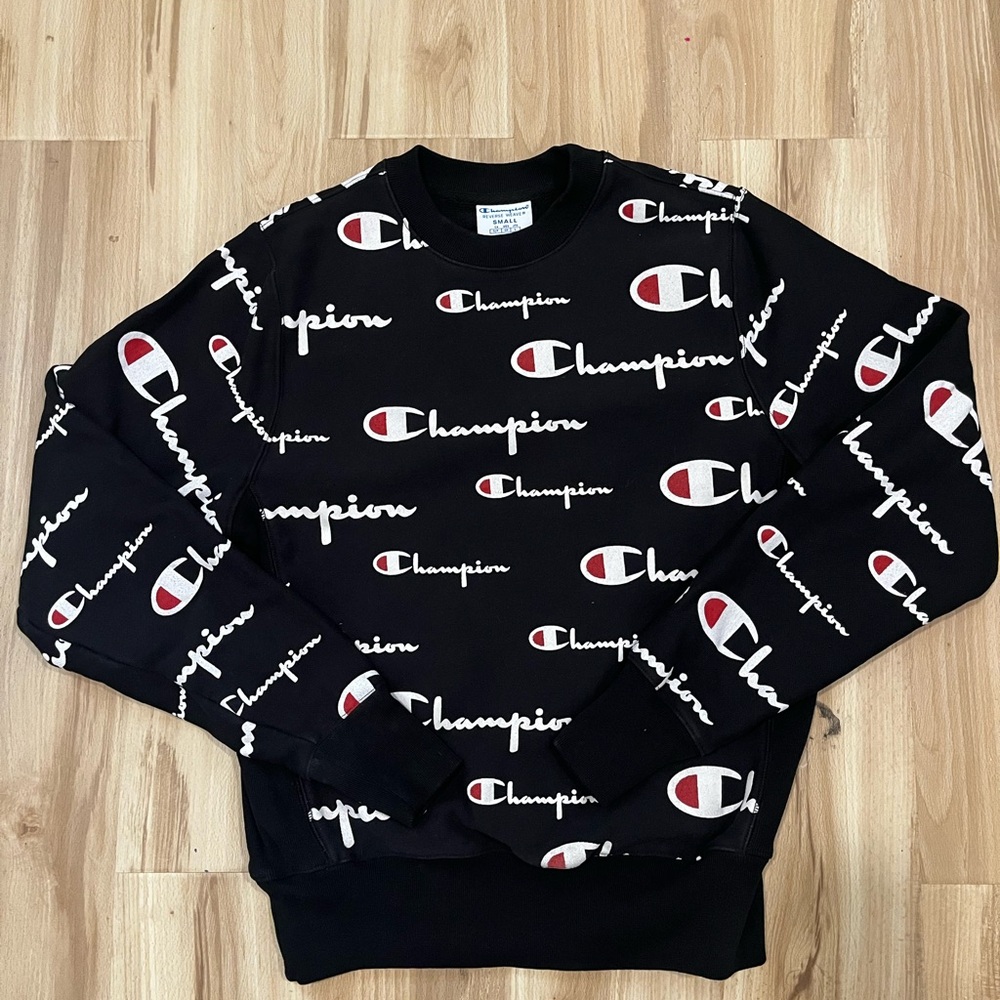 Champion Black and White Logo Crewneck Sweater